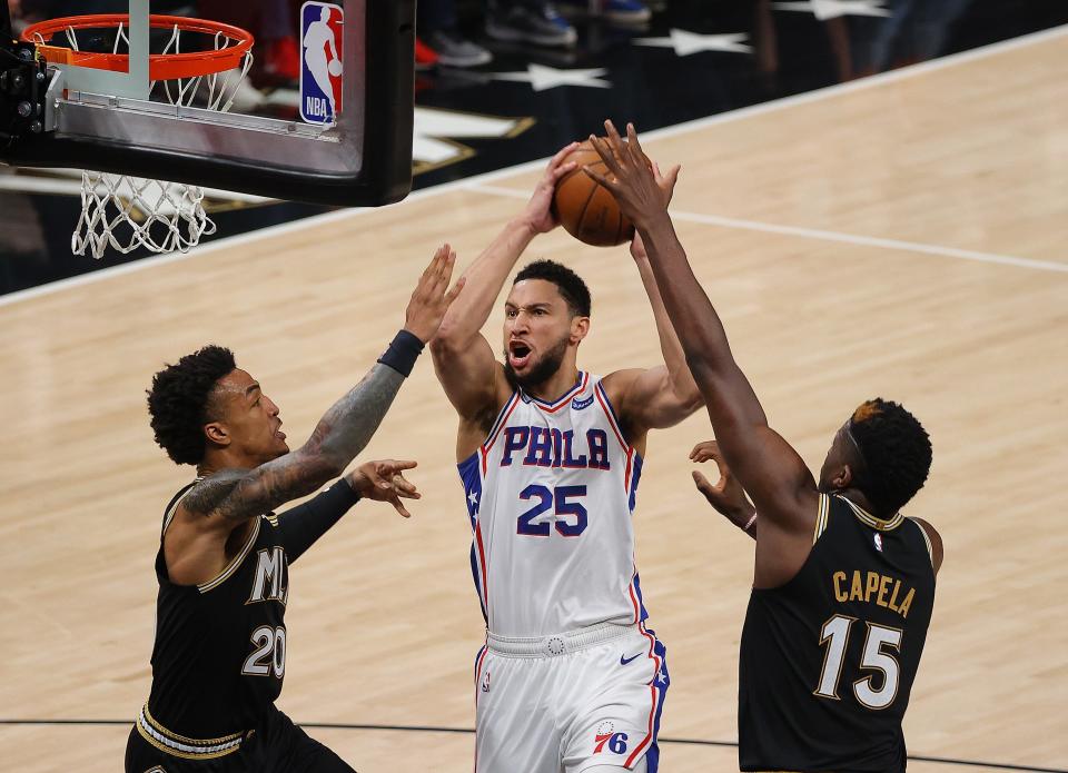 After he averaged just 11.9 points and shot just 34.2% from the free-throw line in the first-round playoff loss to Atlanta, the 76ers reportedly are looking to trade Ben Simmons (25).