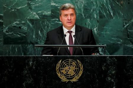 Macedonian President Gjorge Ivanov addresses the United Nations General Assembly in the Manhattan borough of New York, U.S., September 22, 2016. REUTERS/Eduardo Munoz