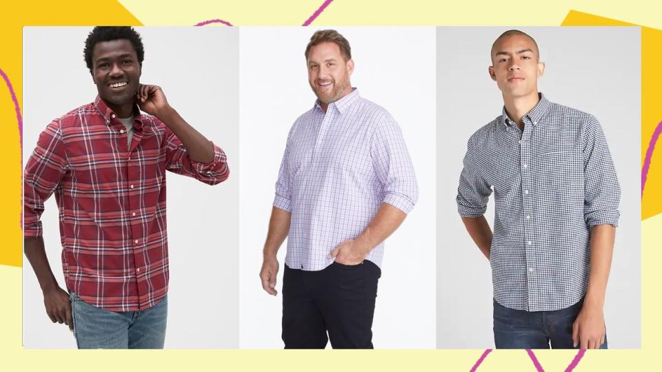 These button-downs are specifically hemmed to fall right on the hips so they can be worn untucked and still look tailored, but aren&rsquo;t too short that they&rsquo;ll show skin when you move. (Photo: HuffPost)
