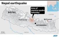 Map locating the epicenter of a massive quake that struck Nepal