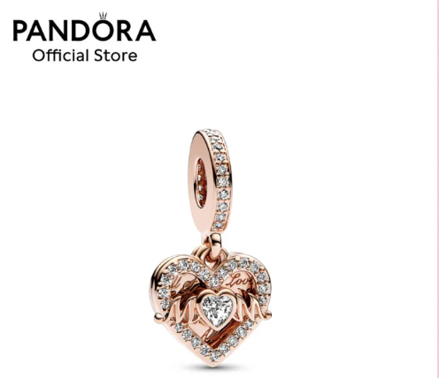 Pandora Heart & Mum Dangle Charm in gold and diamonds.