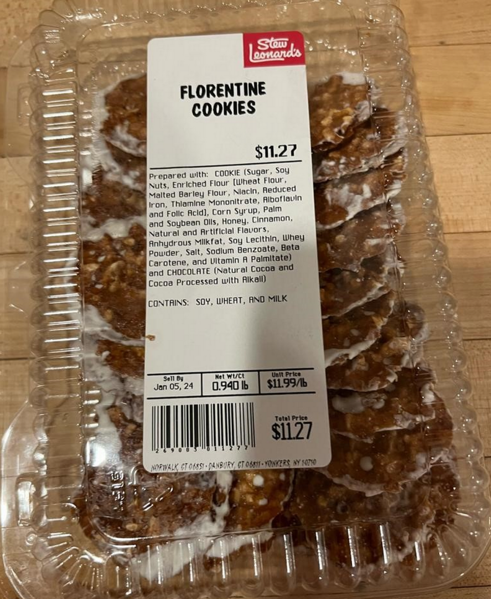 The Florentine cookie was sold in two Stew Leonard’s locations, according to Connecticut officials.