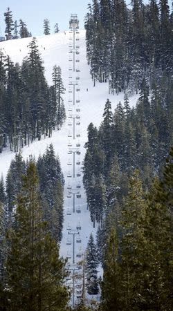 An above-average amount of snow coats a ski run near where the first snow survey of winter conducted by the California Department of Water Resources in Phillips, California, December 30, 2015. REUTERS/Fred Greaves