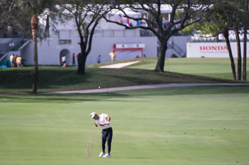 Eric Cole hits his approach shot towards the ninth green during the second round of the Honda Classic at PGA National Resort & Spa on Friday, February 24, 2023, in Palm Beach Gardens, FL.