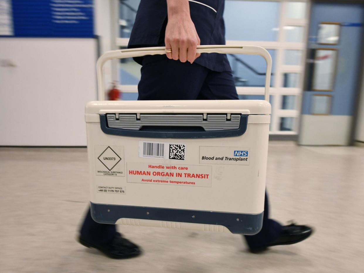 An NHS human organ in transit box at St George's Hospital in Tooting, south London: PA