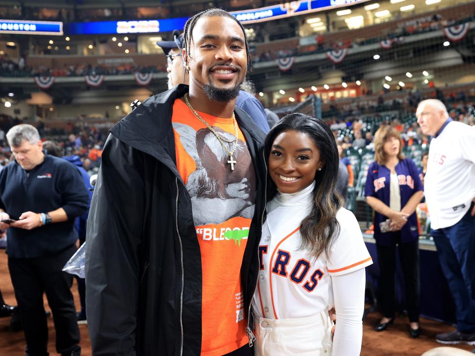 Jonathan Owens and Simone Biles.