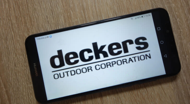 Deckers Outdoor (DECK) logo displayed on smartphone screen