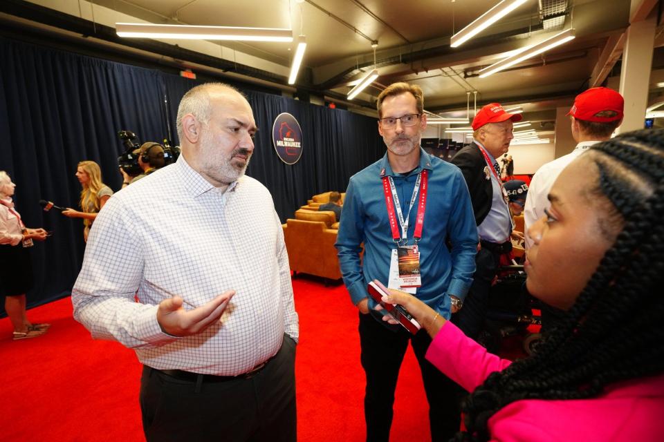 Wisconsin State Treasurer John Leiber talks about the economy and border security at the RNC on Wednesday, July 17, 2024.