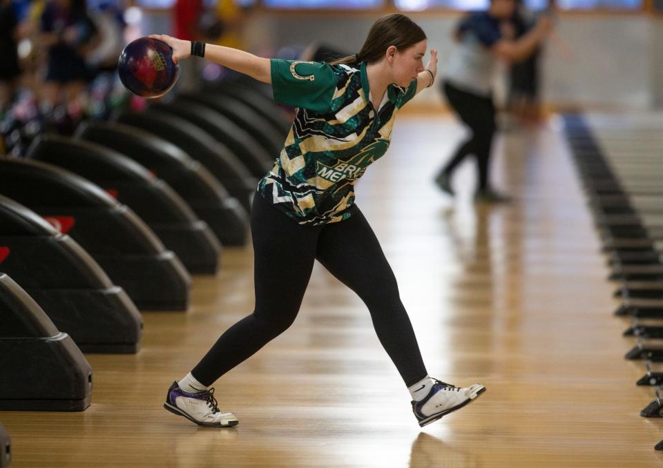 Olivia Salvatore of Brick Memorial. Shore Conference Tournament bowling at Ocean Lanes.   
Lakewood, NJ
Tuesday, February 6, 2024