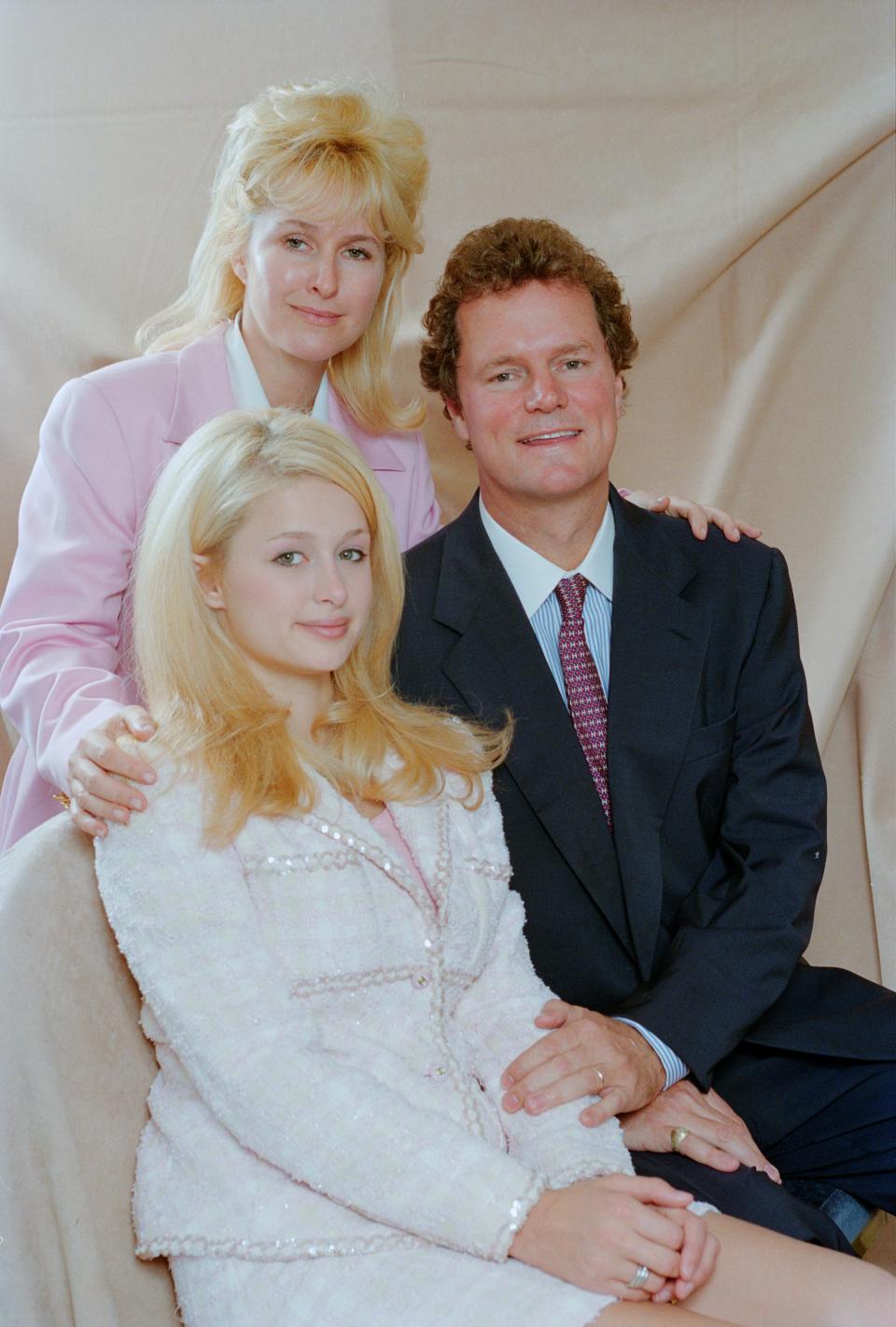 Paris Hilton with her parents, Kathy and Richard Hilton in 1996 before she was forced to attend a therapeutic boarding school.