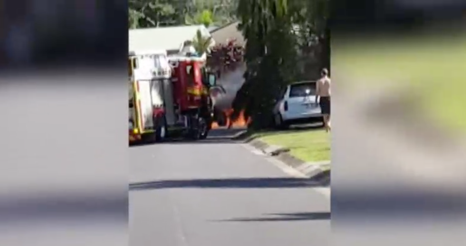 Pictured is a fire engine at the Edmonton scene where the ute exploded.