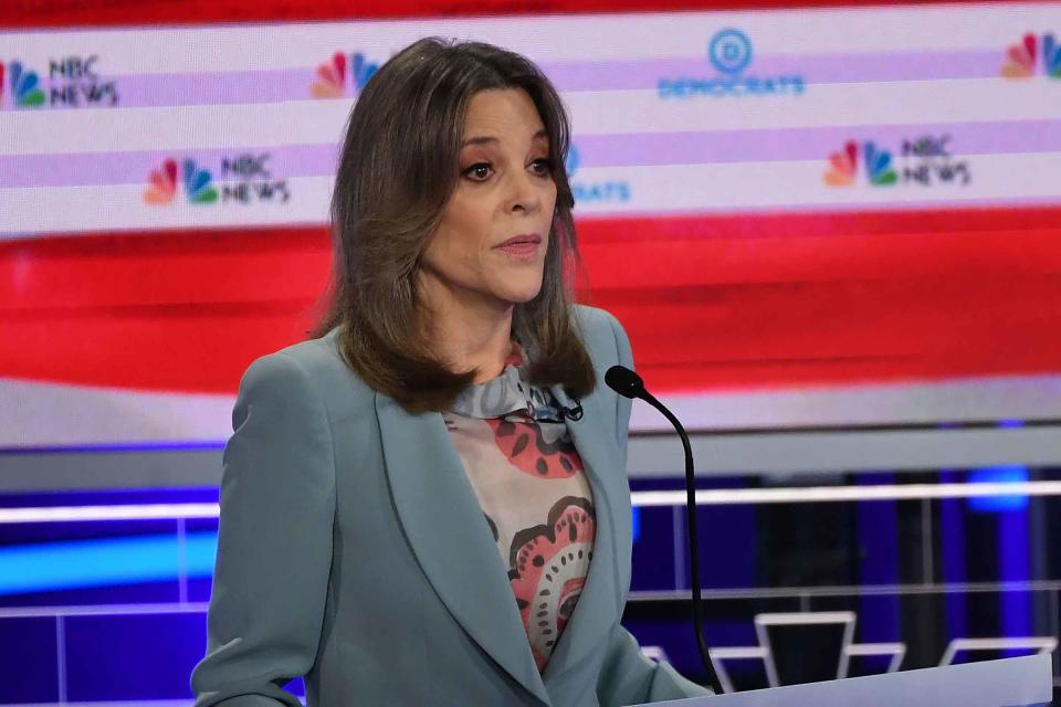 Democratic presidential hopeful US author Marianne Williamson speaks during the second Democratic primary debate of the 2020 presidential campaign season hosted by NBC News at the Adrienne Arsht Center for the Performing Arts in Miami, Florida, June 27, 2019. | Saul Loeb—AFP/Getty Images