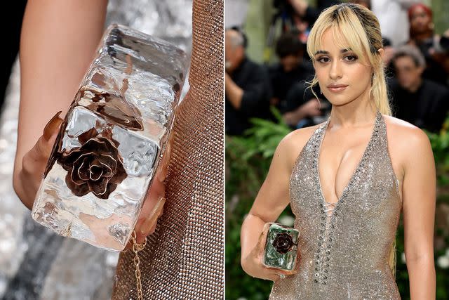 <p>Mike Coppola/MG24/Getty; Dimitrios Kambouris/Getty Image</p> Camila Cabello explains why she carried an ice block on the 2024 Met Gala red carpet