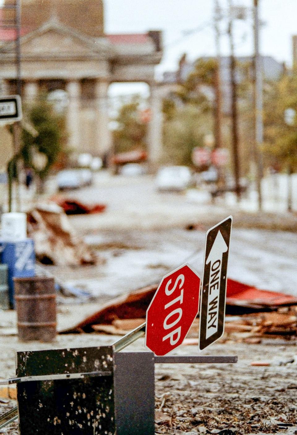 Hurricanes and tropical storms are notorious for knocking down and damaging street signs.