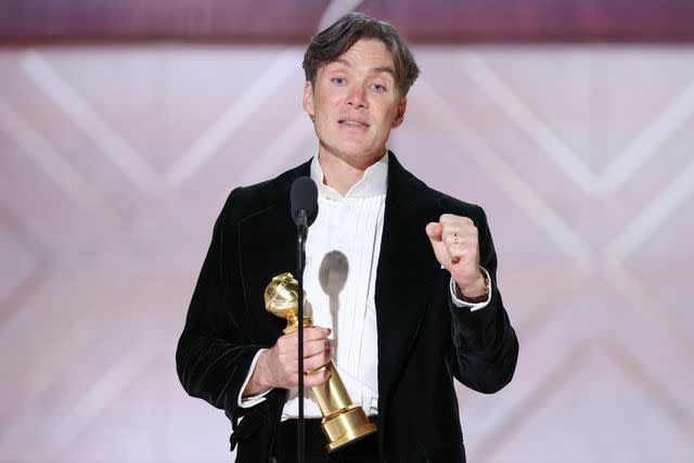 <p>Rich Polk/Golden Globes 2024 via Getty Images</p> <em>Oppenheimer</em> star Cillian Murphy accepts the award for best actor in a motion picture, drama, at the Golden Globes in Los Angeles on Jan. 7, 2024