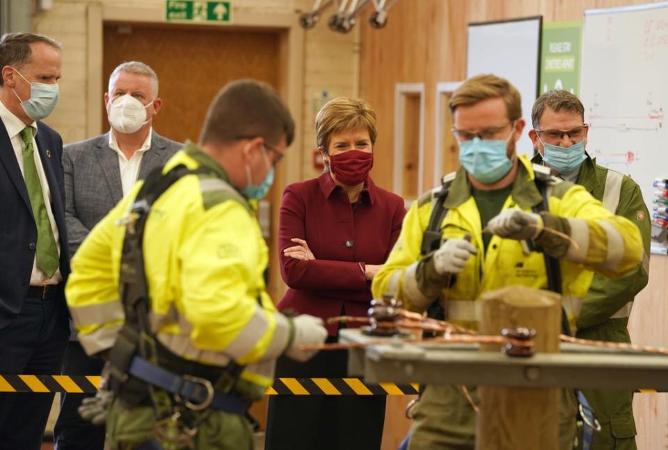 The First Minister met apprentices during her visit to Scottish Power in Cumbernauld (Andrew Milligan/PA) (PA Wire)