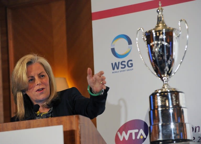 Stacey Allaster, Chairman and CEO of WTA, speaks duirng the announcement of WTA Championships being awarded to Singapore, on May 8, 2013. Singapore was named as host of the glitzy WTA Championships in a five-year deal from 2014, in a major boost for tennis in Asia