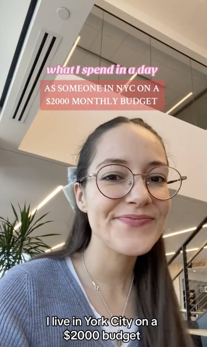 A screenshot of Maria's TikTok with caption, "I live in NYC on a $2,000 budget"