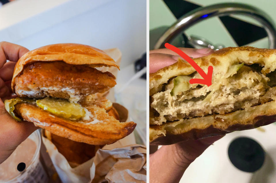 the insides of the crispy chick'n sandwich