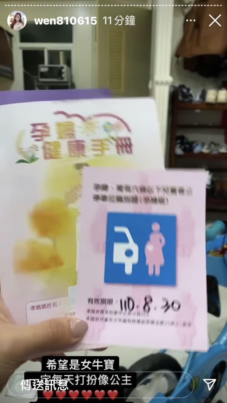 罔腰在IG限時動態曬出媽媽手冊。（圖／翻攝自罔腰IG）