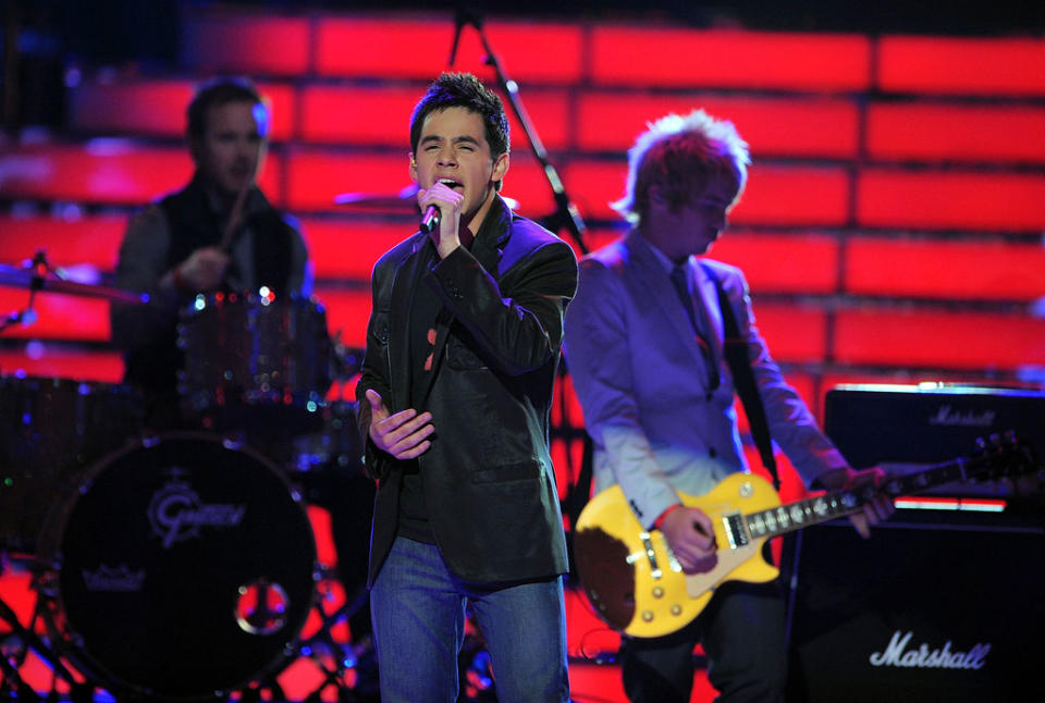 David Archuleta performs on stage with One Republic during the grand finale of "American Idol" Season 7.