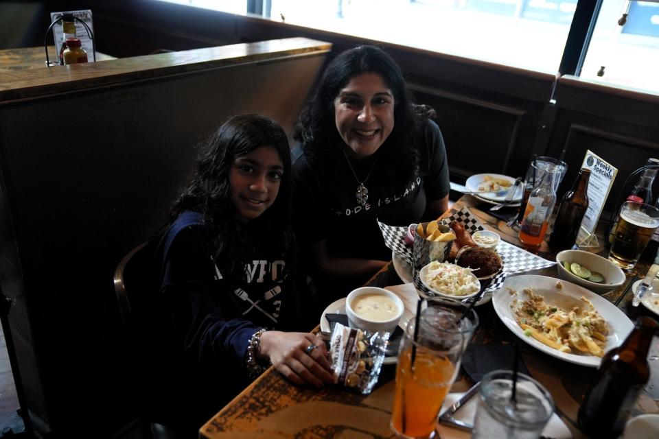 Meera and her mom sample some Rhode Island fare at Murphy's pub in Providence.