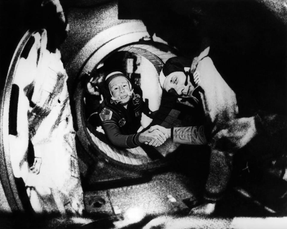 In 1975, an American Apollo spacecraft and a Russian Soyuz met in space. (AFP via Getty Images)