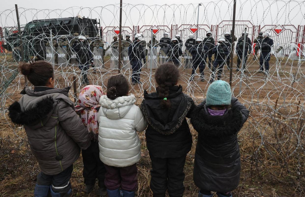 <span class="caption">Hopes for a better future?</span> <span class="attribution"><a class="link " href="https://www.gettyimages.com/detail/news-photo/migrants-aiming-to-cross-into-poland-camp-near-the-bruzgi-news-photo/1236622809?adppopup=true" rel="nofollow noopener" target="_blank" data-ylk="slk:Maxim Guchek/BELTA/AFP via Getty Images;elm:context_link;itc:0;sec:content-canvas">Maxim Guchek/BELTA/AFP via Getty Images</a></span>