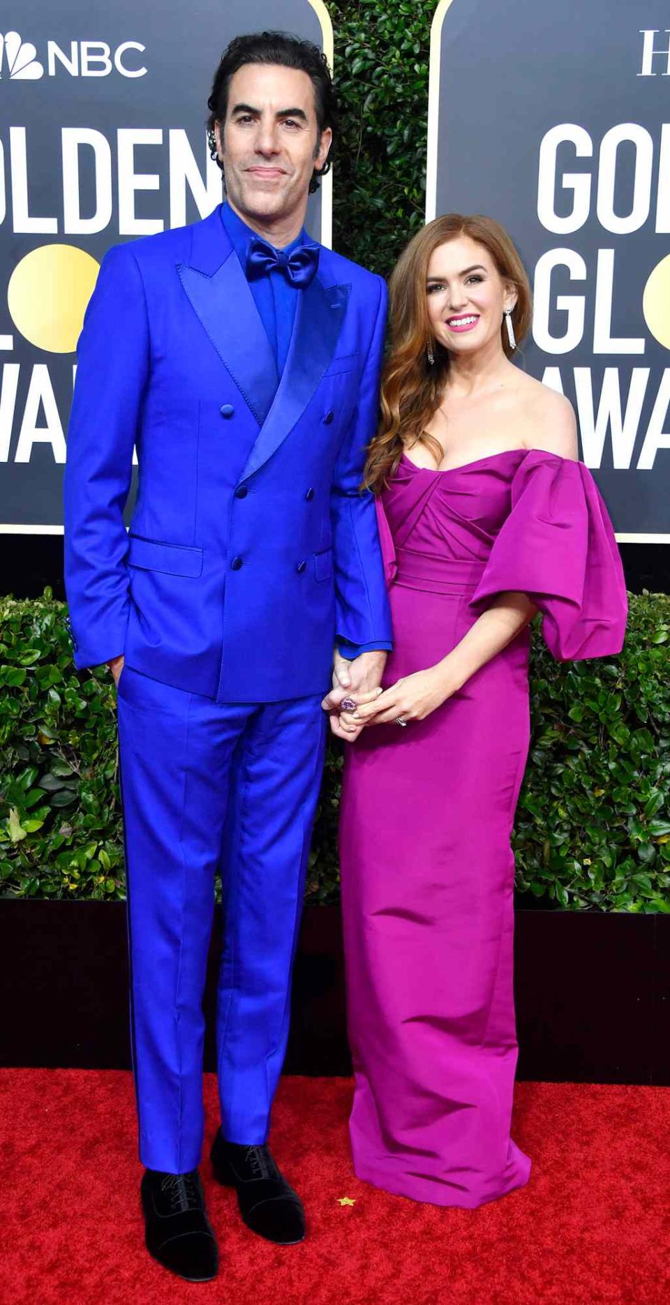 Sacha Baron Cohen and Isla Fisher attend the 77th Annual Golden Globe Awards at The Beverly Hilton Hotel on January 05, 2020 in Beverly Hills, California