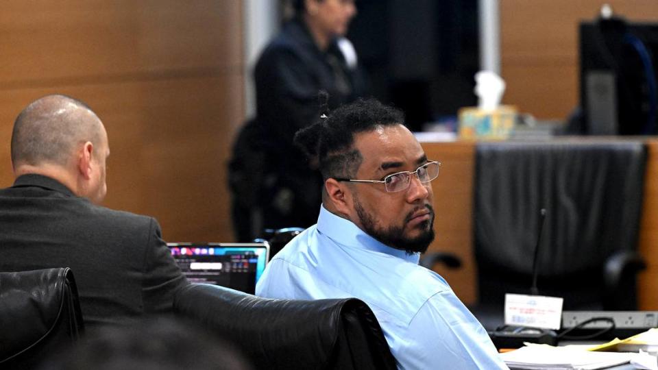 Johnny Ordaz on trial for second-degree murder for the 2019 shooting death of Jerome Miller in the Manatee County Judicial Center on Tuesday, April 9, 2024. Tiffany Tompkins/ttompkins@bradenton.com