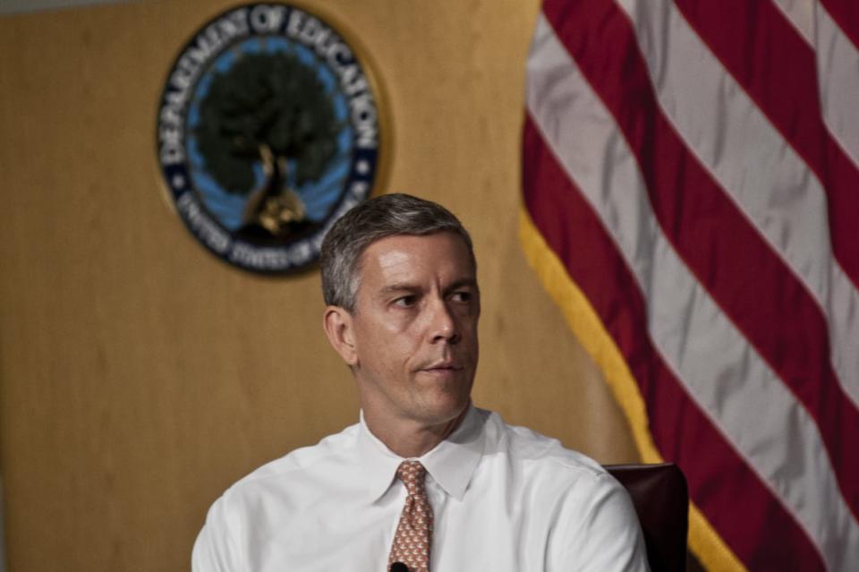 WASHINGTON, DC – JULY 18: Education Minister Arne Duncan speaks during the “Let’s Read. Let’s Move” summer reading event series at the Education Department on July 18, 2012 in Washington, DC. (Photo by Kris Connor/Getty Images)