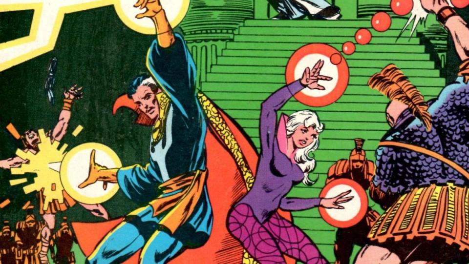 Clea and Doctor Strange fight evil beings