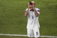 Weston McKennie of the United States leaves the pitch at the end of the World Cup round of 16 soccer match between the Netherlands and the United States, at the Khalifa International Stadium in Doha, Qatar, Saturday, Dec. 3, 2022. The Netherlands won 3-1. (AP Photo/Luca Bruno)