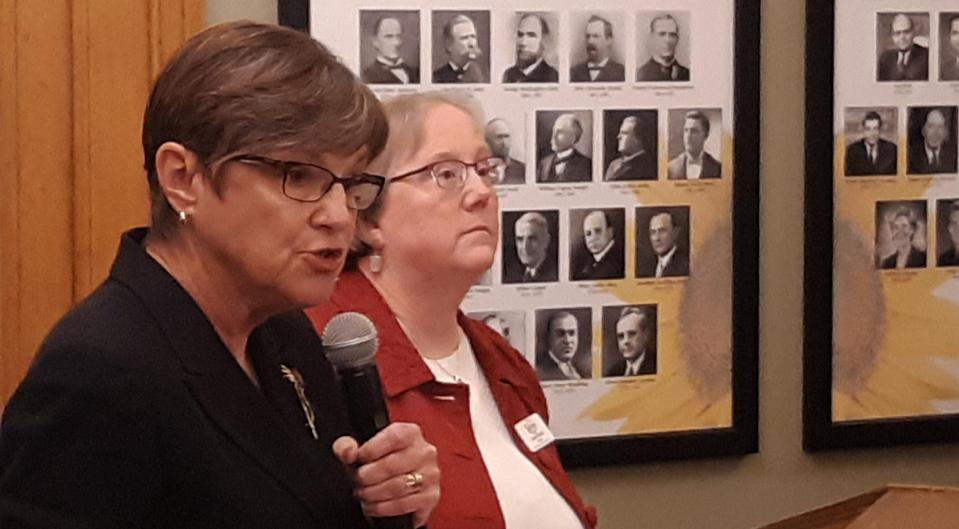 Gov. Laura Kelly, left, announced she would put in additional money to fund more people on the Intellectual and Developmental Disabilities Support waiver. Kansas Department for Aging and Disability Services Secretary Laura Howard called it a critical first step.