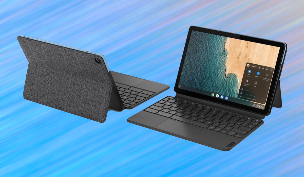 You don&#39;t need a music-appreciation class to appreciate the Chromebook Duet, which is part tablet and part laptop. (Photo: Lenovo)