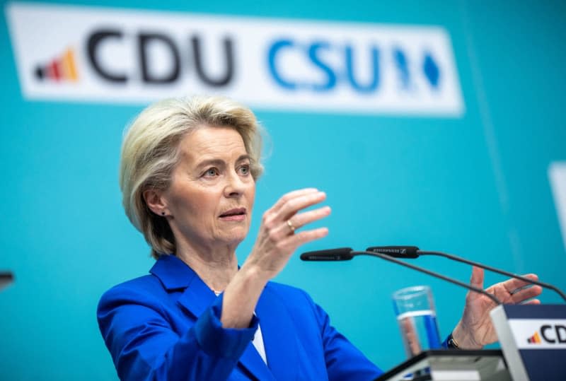 European Commission president Ursula von der Leyen holds a press conference after the CDU/CSU Presidiums meeting ahead of the 2024 European Union parliamentary elections. Michael Kappeler/dpa