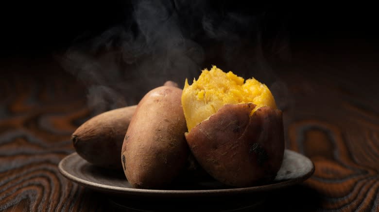 Baked sweet potatoes on a plate