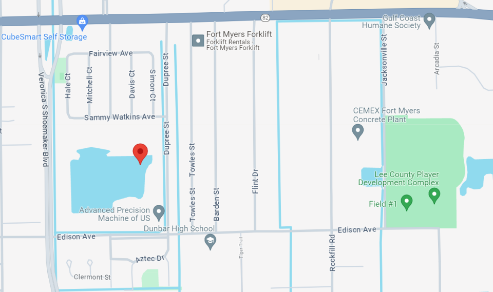 In the Know: Targeted for 2027 completion, the White Coral neighborhood in Fort Myers is slated at 2200 Jaylen Watkins St., marked by the red dot. Research by Phil Fernandez.