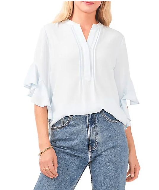 Vince Camuto Ruffle-Sleeve Henley Blouse. Image via The Bay.