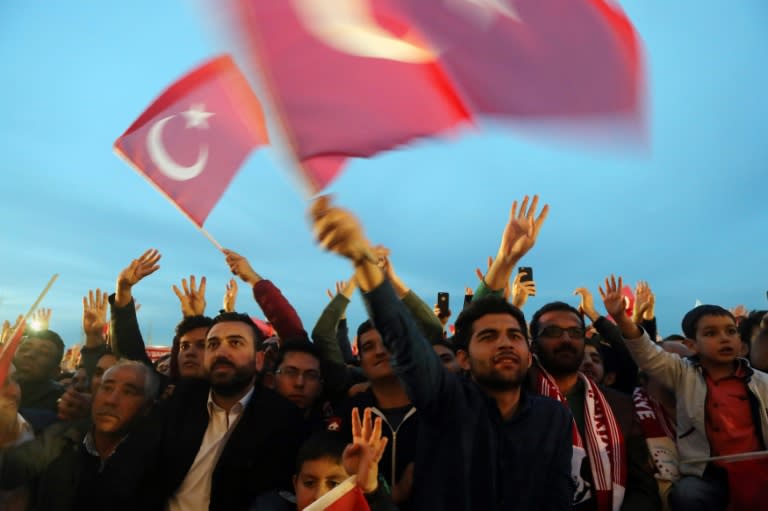 Erdogan supporters waving flags after his victory