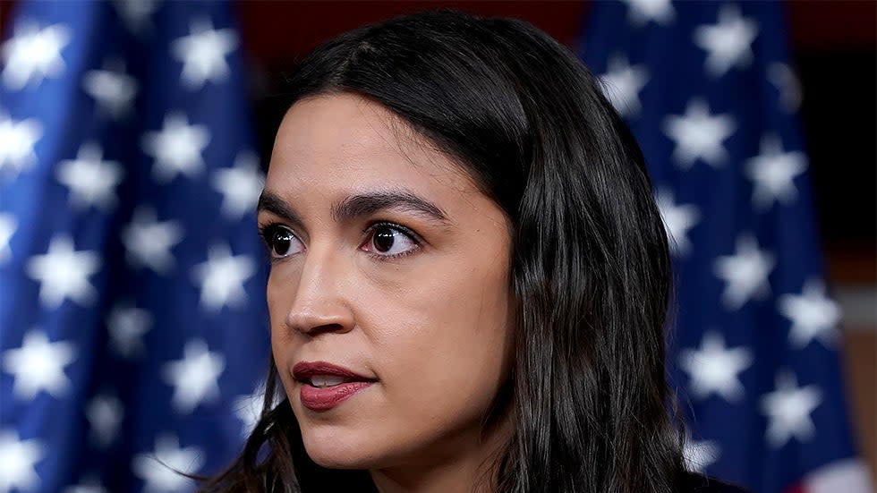  Rep. Alexandria Ocasio-Cortez (D-N.Y.) addresses reporters during a press conference on Dec. 8, 2021 about a resolution condemning Rep. Lauren Boebert's (R-Colo.) use of Islamaphobic rhetoric and removing her from her current committee assignments.