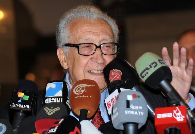 International peace envoy Lakhdar Brahimi gives a press conference at a Damascus hotel on December 27, 2012. The government of President Bashar al-Assad said it welcomed any initiative for talks to end bloodshed in the country, after Brahimi said he had a peace plan acceptable to world powers