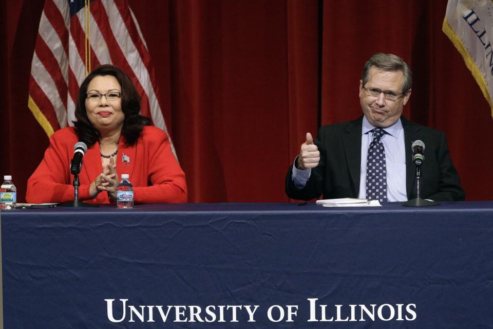 Democratic Rep. Tammy Duckworth and Republican Sen. Mark Kirk face off in their first televised debate, on Oct. 27 at the University of Illinois at Springfield, in what is considered a crucial race that could determine which party controls the Senate. (Photo: Seth Perlman/AP)