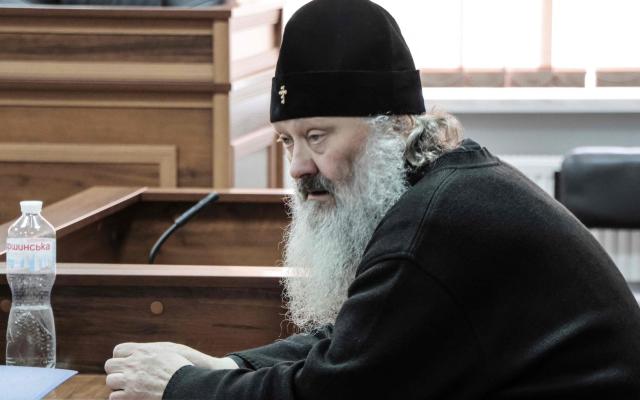 Metropolitan Pavlo, the director of the Kyiv-Pechersk Lavra, the ancient cave monastery that has played a crucial role in both Ukrainian and Russian history, sits in a court in Kyiv, on April 1, 2023. - The government announced it would terminate the lease allowing the monks to occupy part of the Kyiv-Pechersk Lavra for free on March 29, 2023, but said the eviction process could take weeks. Despite the church officially breaking ties with the Russian Patriarchate after the invasion of Ukraine last year, Kyiv believes it is still de facto dependent on Moscow. (Photo by Sergii VOLSKYI / AFP) (Photo by SERGII VOLSKYI/AFP via Getty Images) - SERGII VOLSKYI/AFP via Getty Images