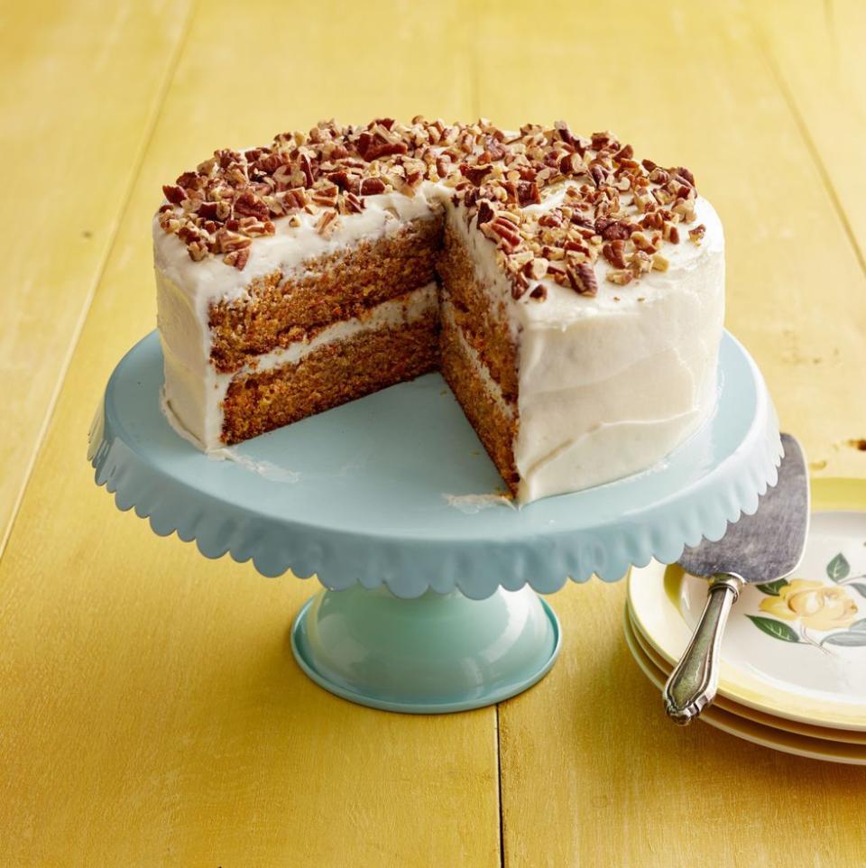 carrot cake on cake stand