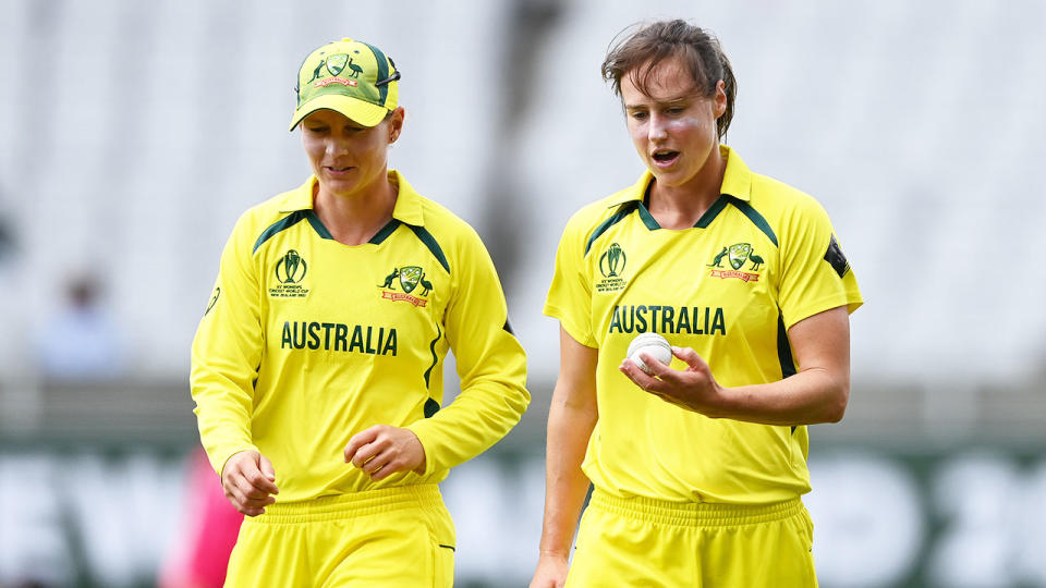 Pictured right is Australia's Ellyse Perry in the Women's Cricket World Cup match against South Africa. 