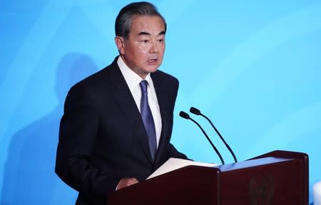 China's State Councilor and Special Representative Wang Yi speaks during the 2019 United Nations Climate Action Summit at U.N. headquarters in New York City, New York, U.S.