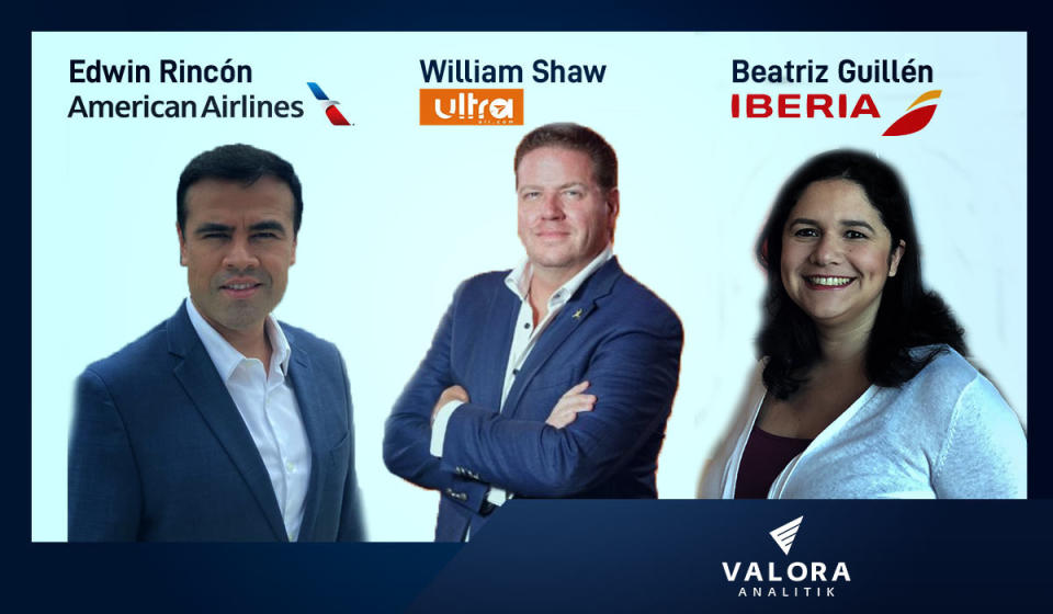 Ampliación de aeropuerto El Dorado será en 2025. de izquierda a derecha: Edwin Rincón, gerente comercial de American Airlines para Colombia; William Shaw, CEO Ultra Air; Beatriz Guillén, directora global de ventas de Iberia