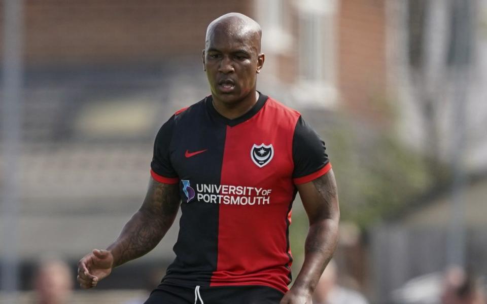 Andre Wisdom plays for Portsmouth in a friendly against Gosport Borough