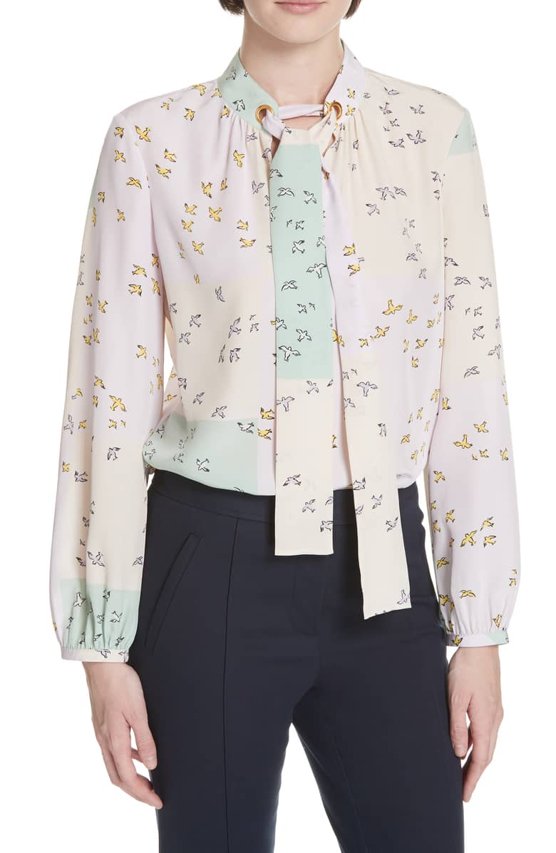 Tory Burch Patchwork Tie-Neck Blouse